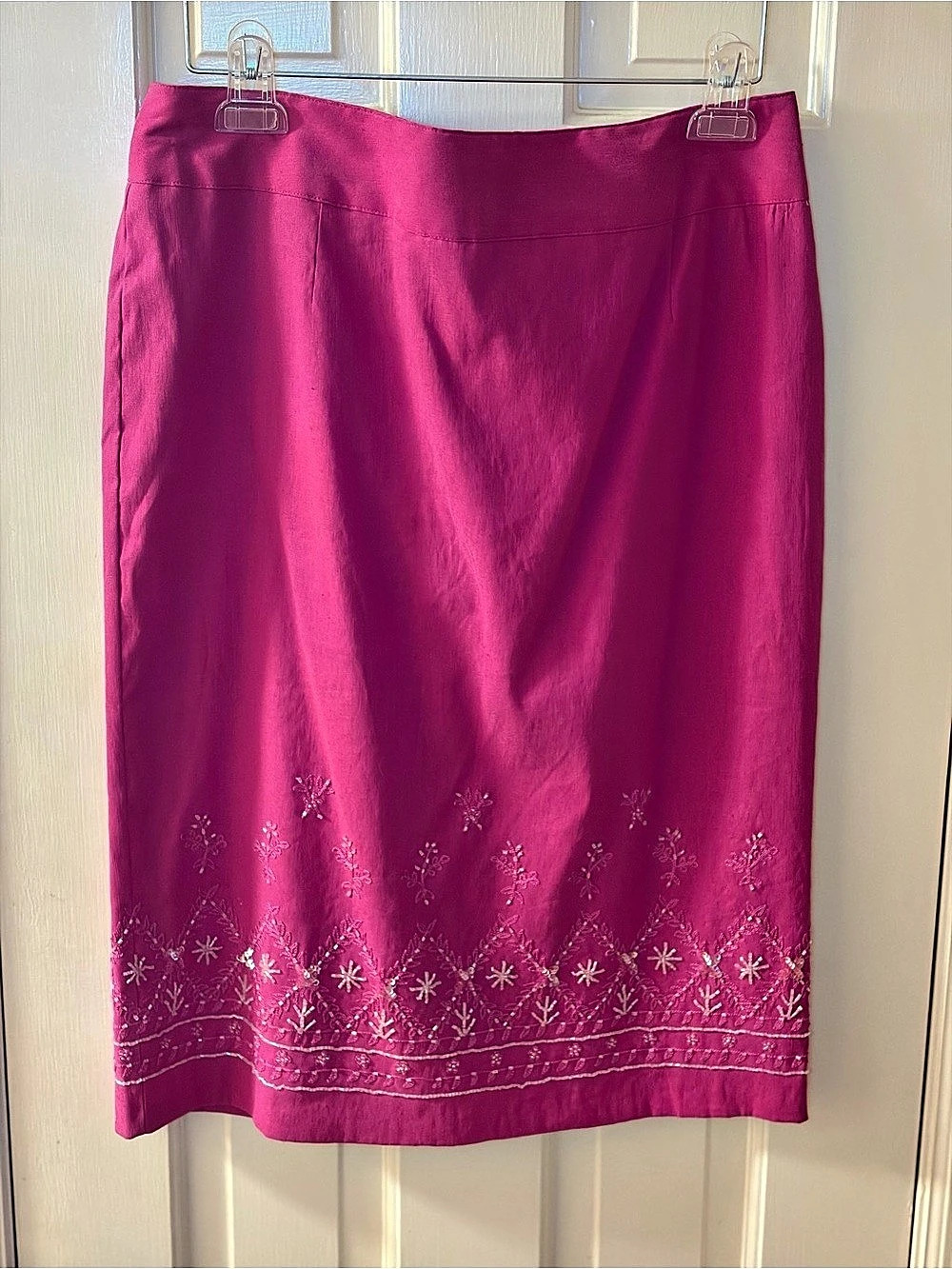🆕Newport News Embroidered Linen Blend Midi Skirt in Pink Size 14 NWT